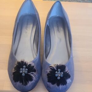 Ulla Popken Gray Flats with Black Floral Accent
